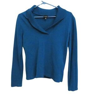 Blue Rafaella Sweater Women Long Sleeved V-Neck Collar Sz M Casual Career Wear